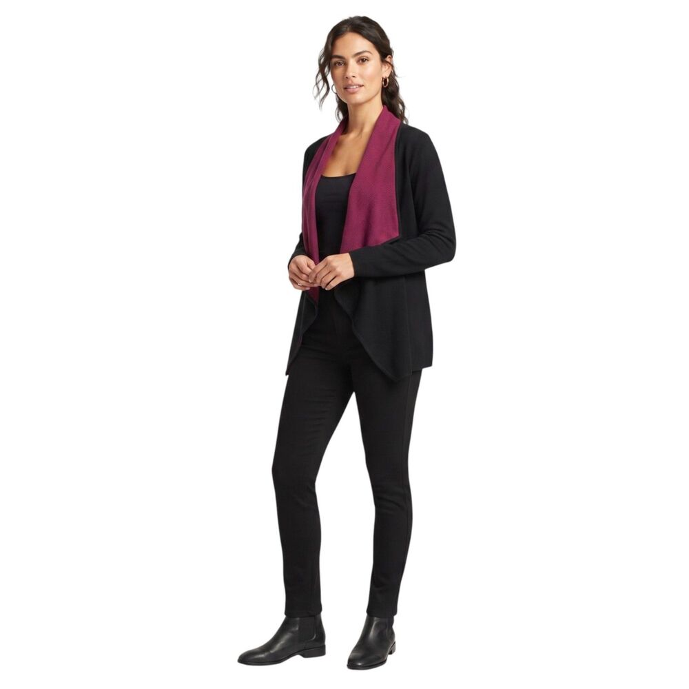 Talbots Black Red Cotton Cardigan Open Front Sweater Small